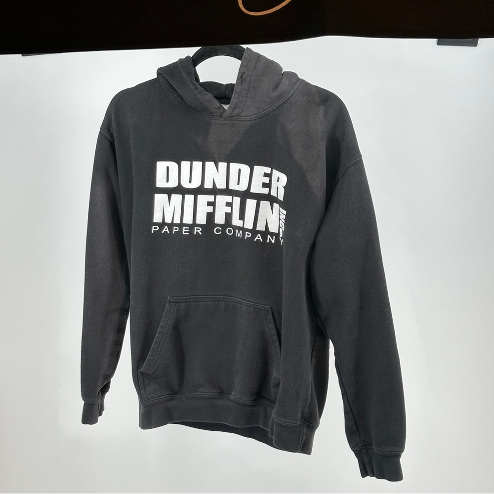 Women’s Medium Black Dundee Mifflin‎ Hoodie Bleached Faded Cotton